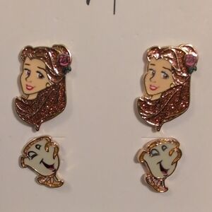 BaubleBar Disney Beauty And The Beast Belle And Chip Earrings NWT